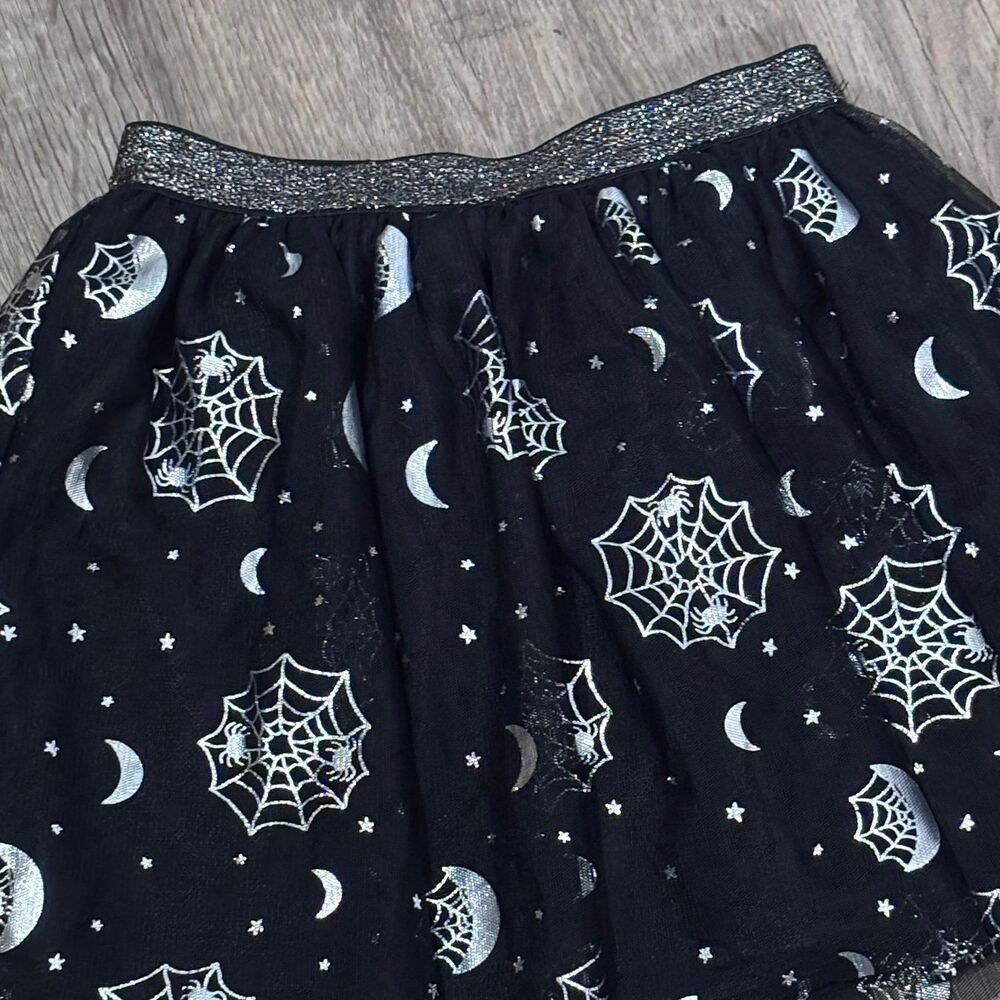 Way to Celebrate Girls Halloween Tutu Skirt XS 4/5 Black Silver Sparkly NWOT - Picture 3 of 5